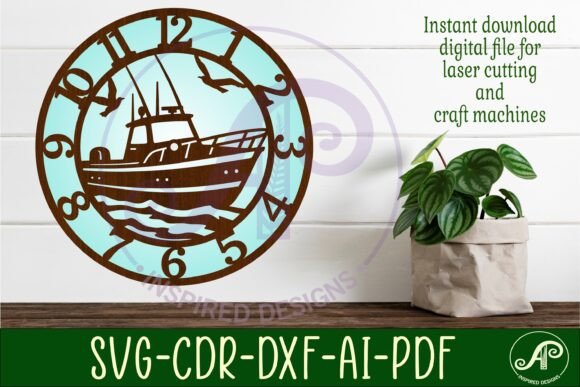 Charming Nautical Timepieces: Fishing Boat Wall Clock Laser Cut Files