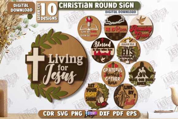 Christian Round Signs Laser Cut Bundle for Faith-Based Crafts