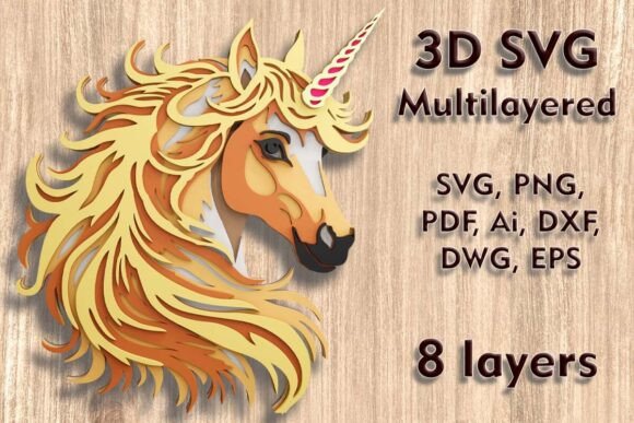 Enchanting 3D Unicorn SVG Multilayer Laser Files