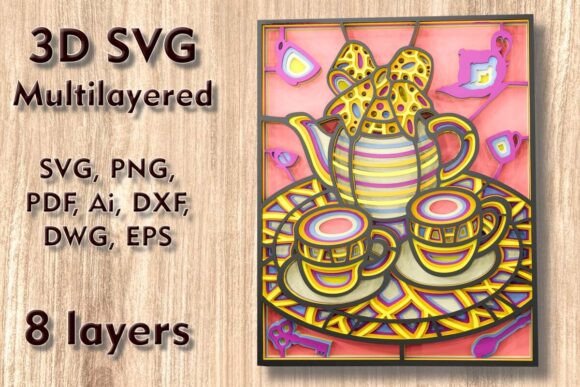 Enchanting Teapot 3D SVG Multilayer Laser Cut Files for Crafting