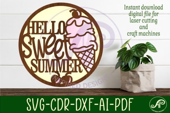 Hello Summer Ice Cream Wall Sign Svg