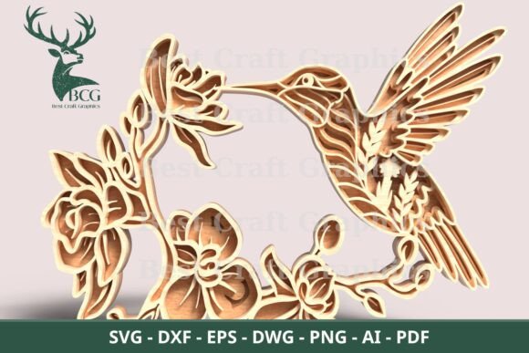 Multilayer Hummingbird with Flowers Art