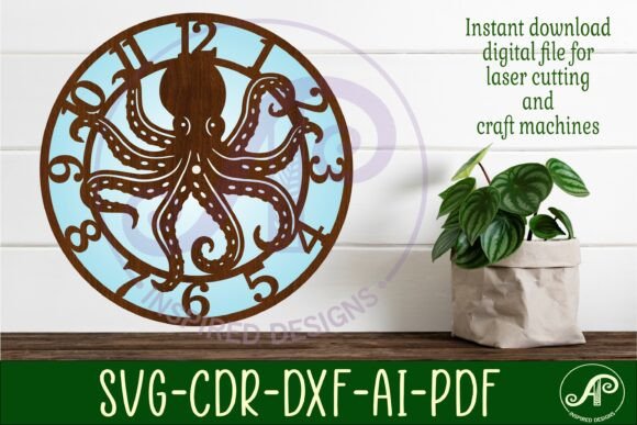 Octopus Clock Wall Clock Laser Cut Files
